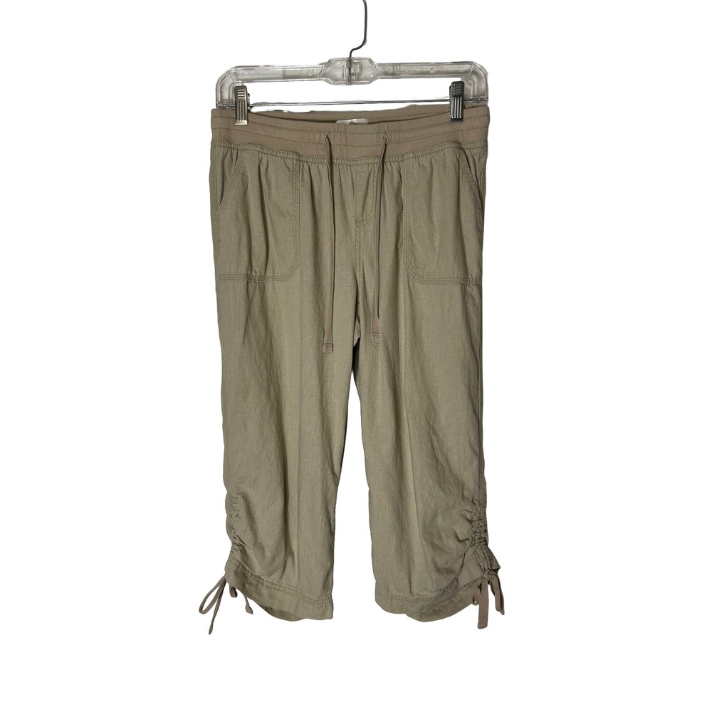 St Johns Bay Girls Linen‎ Blend Capri Pants Size 4 Drawstring Elastic Waist Tan